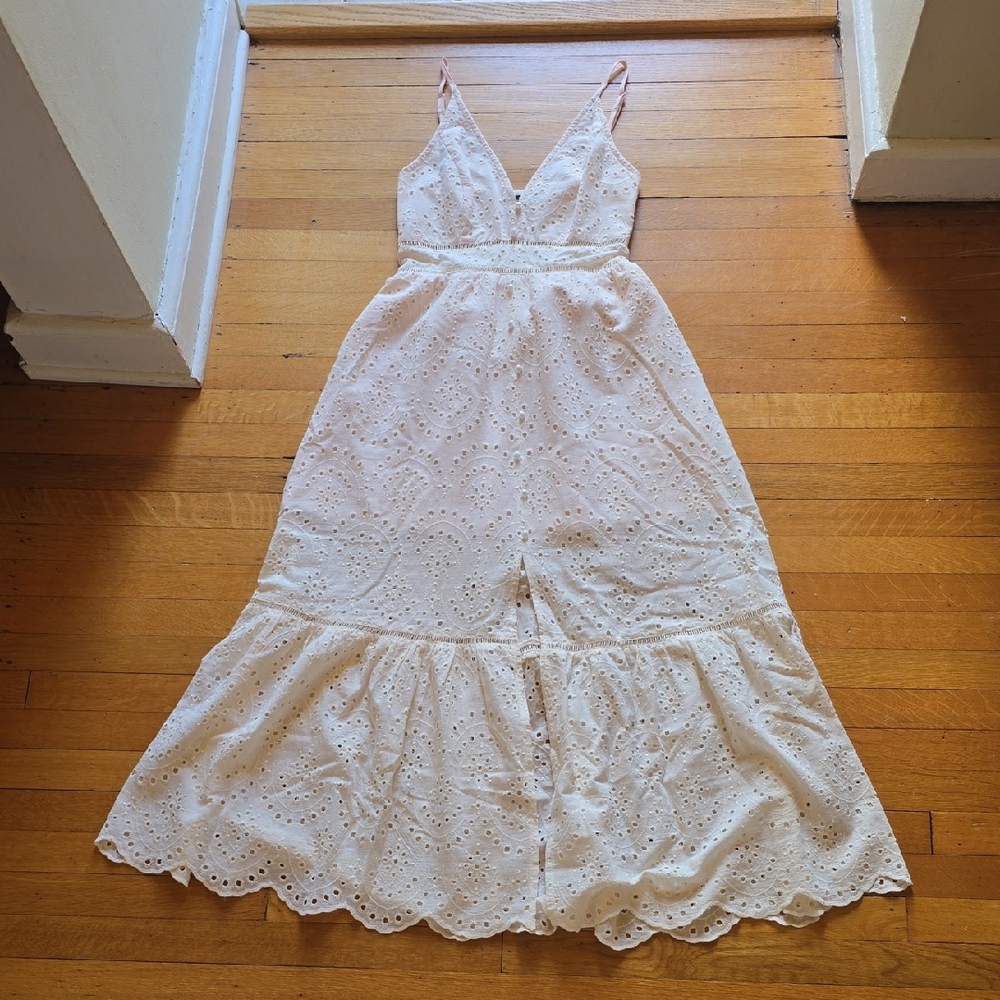 Simplee Light Pink Eyelet Smocked Maxi Dress, EUC, Women's M
